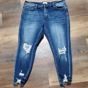 Petra 153 Blue Ankle Cropped Jeans with Distressed Details